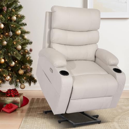 Cream Power Lift Recliner Chair with Massage and Heat B5332
