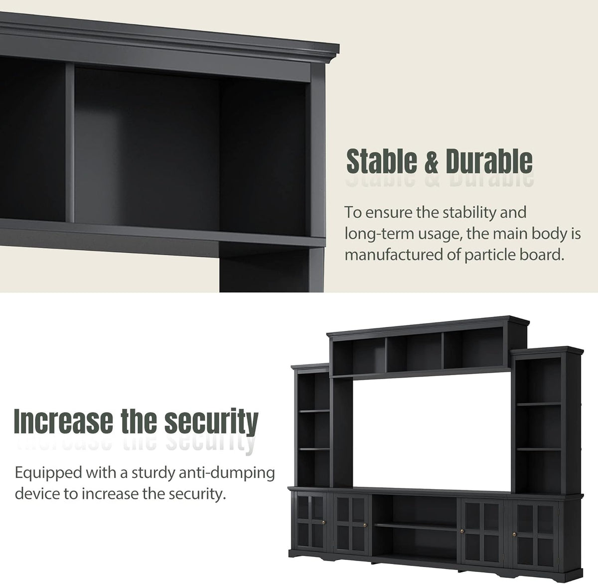 Black Entertainment Wall Unit with Glass Doors & Shelves V373317