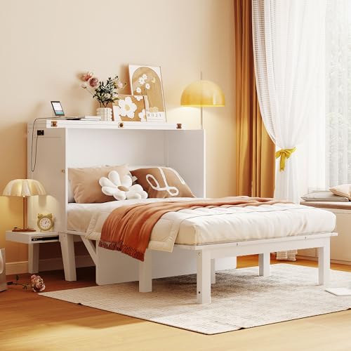 Queen Size Solid Wood Murphy Bed with USB Port and Removable Shelves S56377