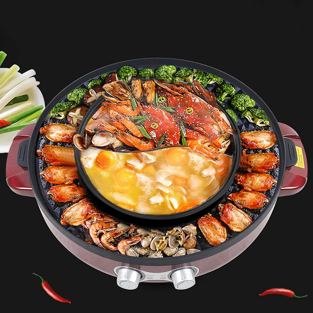2 in 1 Electric Smokeless BBQ Grill and Hot Pot, 3.6L 2200W C1251