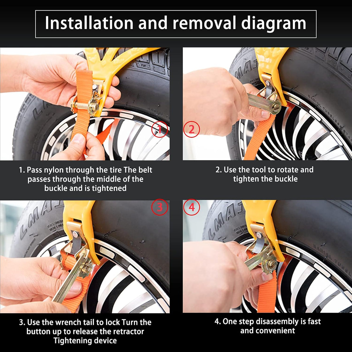 Adjustable Traction Tire Chains for Tyres Width 145-285mm Pack of 2 X46605