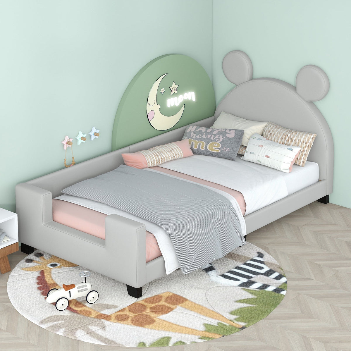 Gray Twin Upholstered Daybed with Headboard U42391