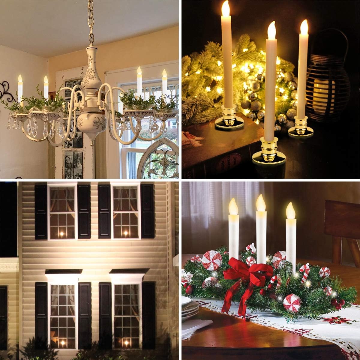 6 Set Gold LED Flameless Taper Candles with Timer F8484