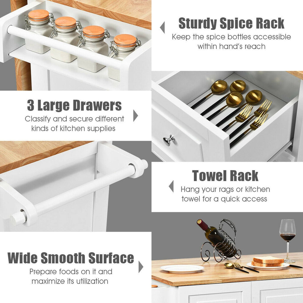 White Drop-Leaf Kitchen Cart S144581