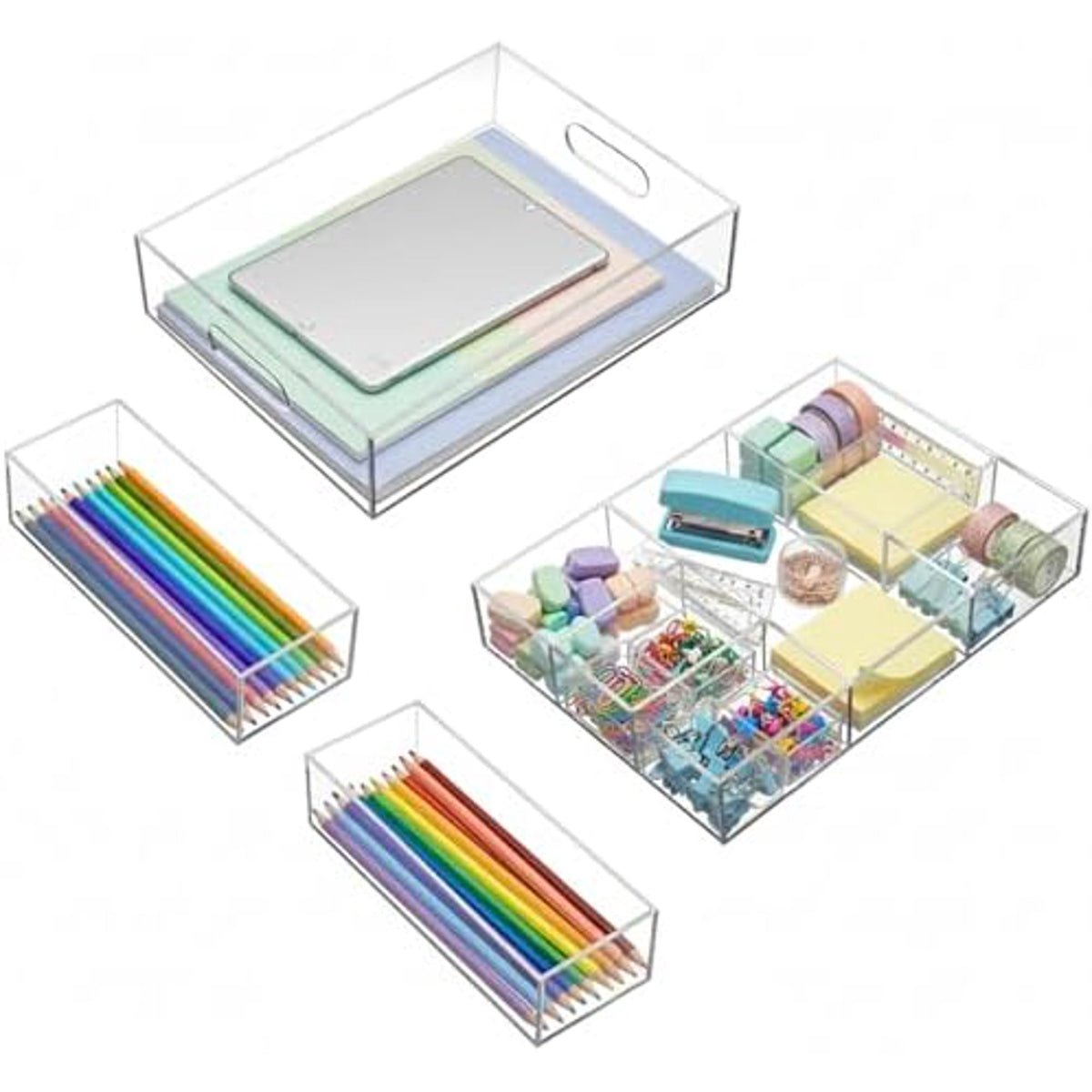 Clear Acrylic Desk Drawer Organizer Set 4 Pack F3554