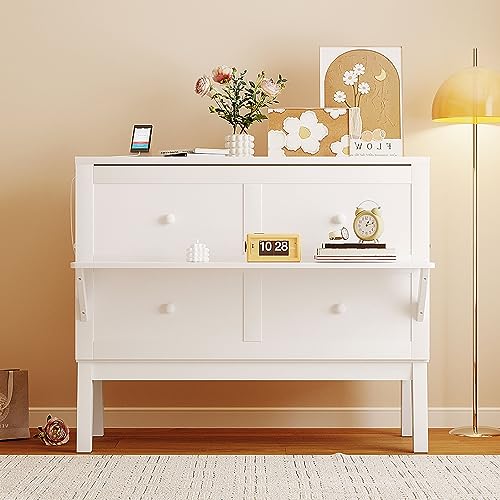 Queen Size Solid Wood Murphy Bed with USB Port and Removable Shelves S56377