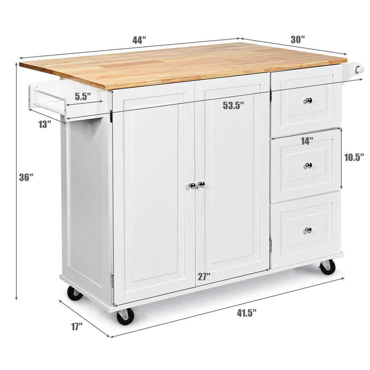 White Drop-Leaf Kitchen Cart S144581