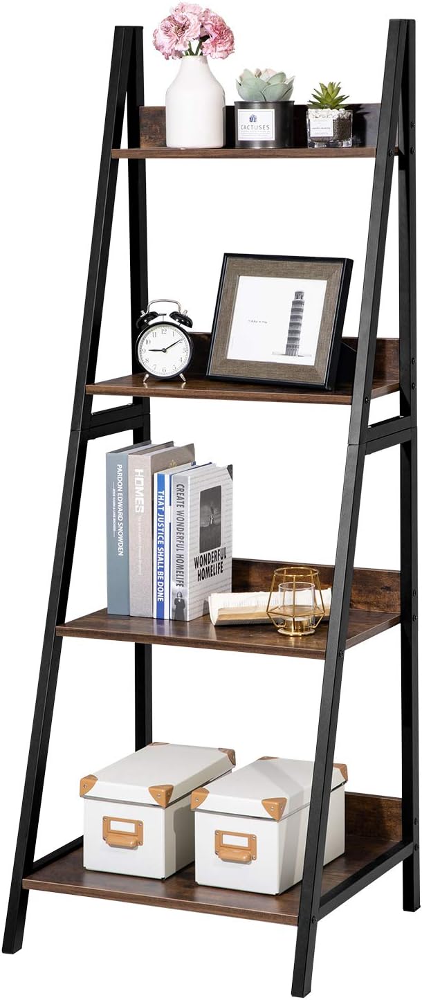 4 Tier Brown Ladder Shelf Bookshelf W907