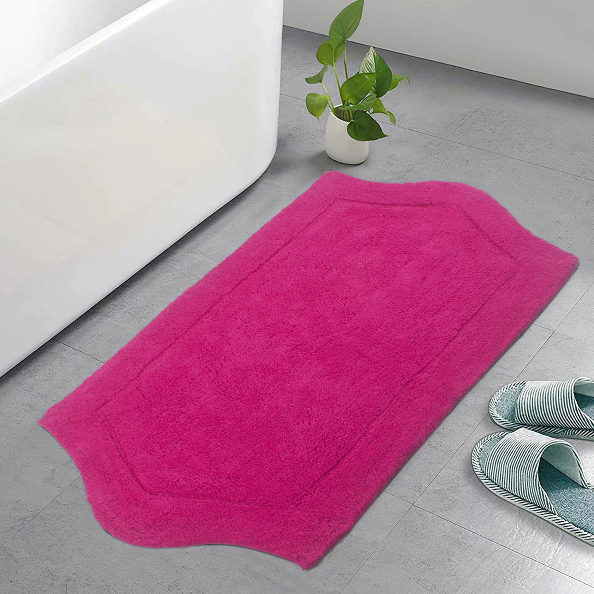100% Cotton Tufted Bath Rug, 24"x40" Rectangle, Hot Pink C914