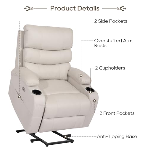 Cream Power Lift Recliner Chair with Massage and Heat B5332