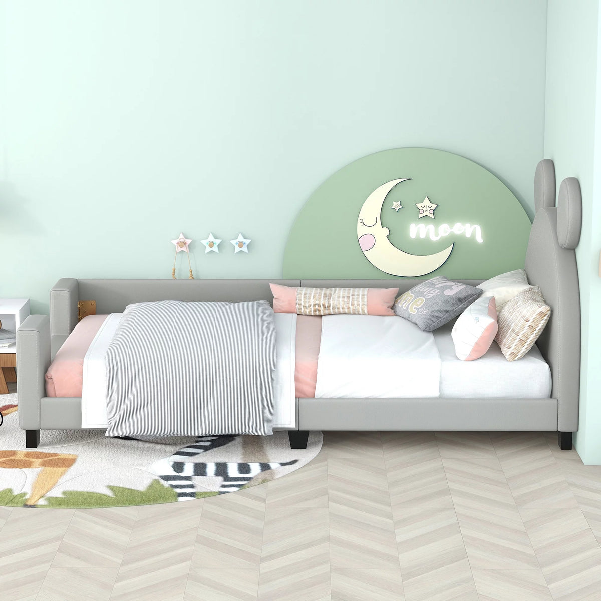 Gray Twin Upholstered Daybed with Headboard U42391