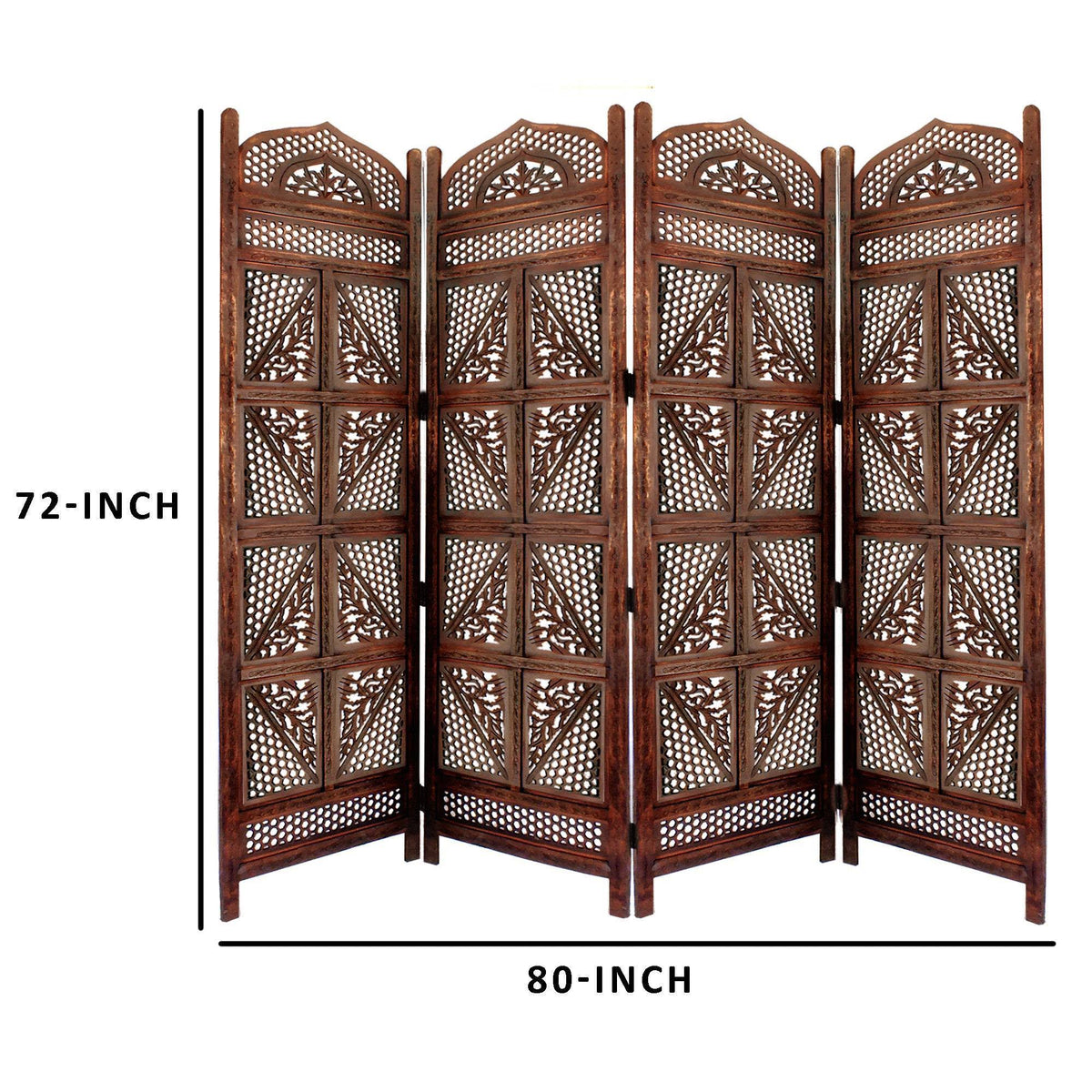 Antique Brown Four Panel Wooden Room Divider X816