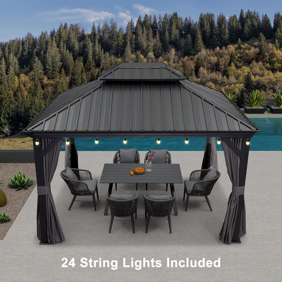 Grey 10' x 12' Hardtop Galvanized Steel Double Roof Gazebo D7756