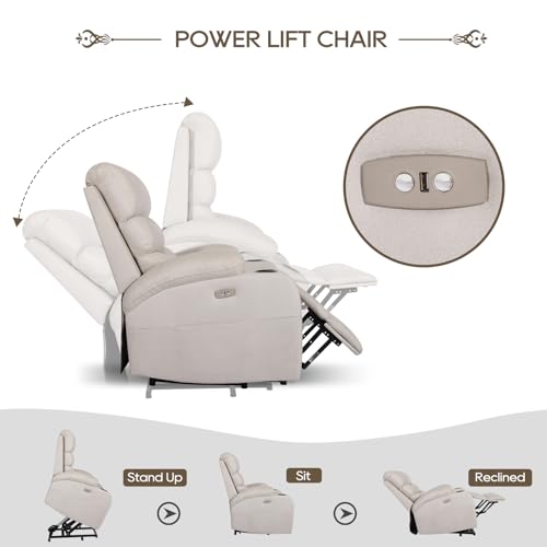 Cream Power Lift Recliner Chair with Massage and Heat B5332