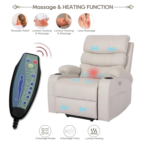 Cream Power Lift Recliner Chair with Massage and Heat B5332