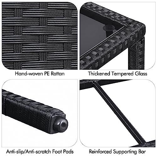 Black Wicker Storage Coffee Table with Tempered Glass Top B9855