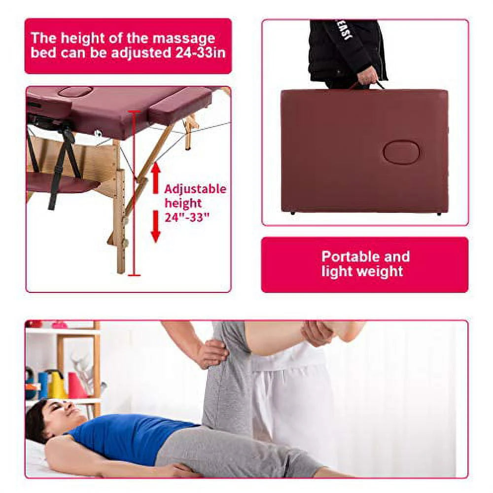 Adjustable Folding Portable Massage Table with Carry Case, Black P63321