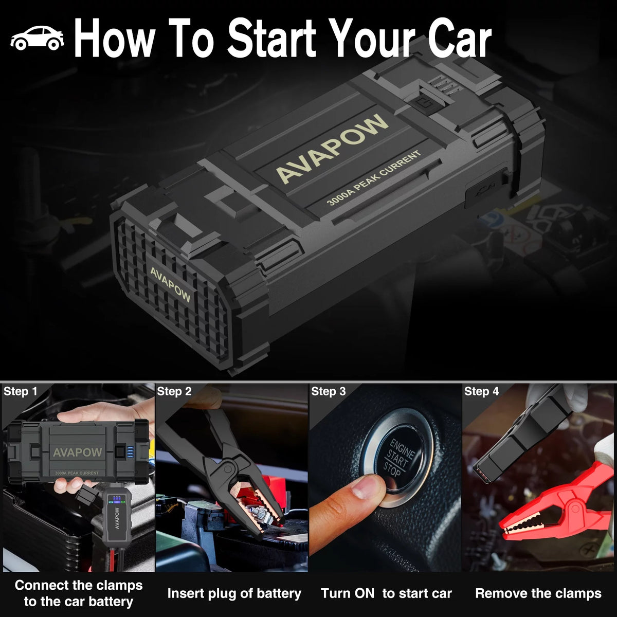 3000A Peak Portable 12V Lithium Jump Starter U43062