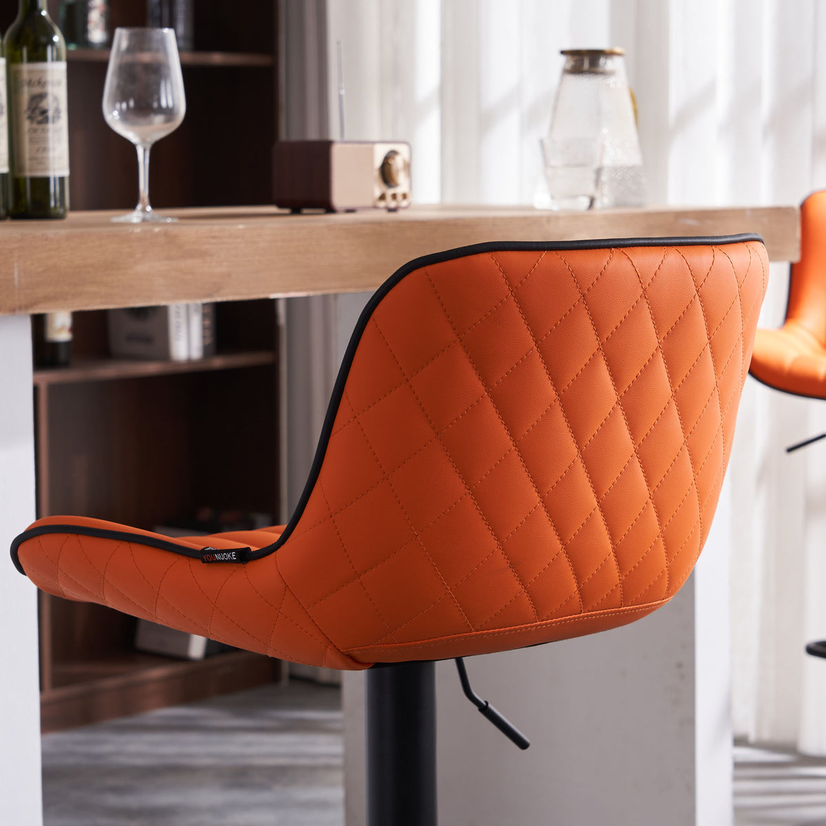 Orange PU Leather Adjustable Swivel Bar Stools Set of 2 D707