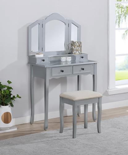 White Wooden Vanity and Stool Set J352996