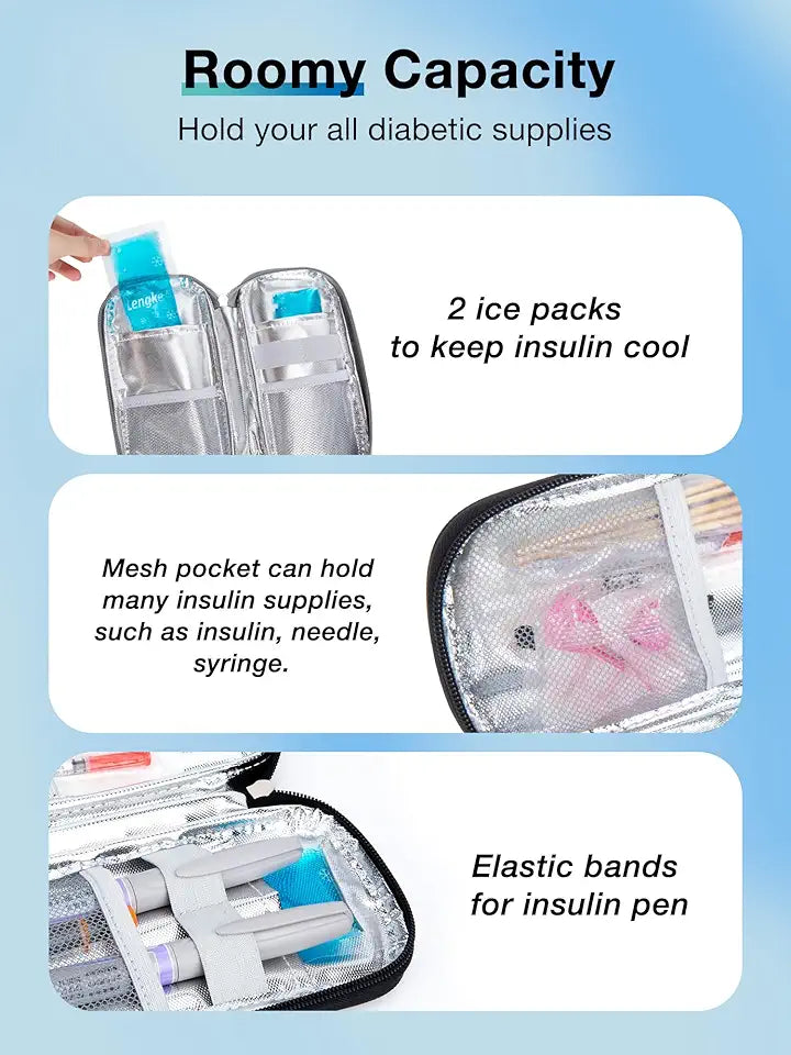 Insulin Cooler Travel Case and 4 Nylon Ice Packs B8124
