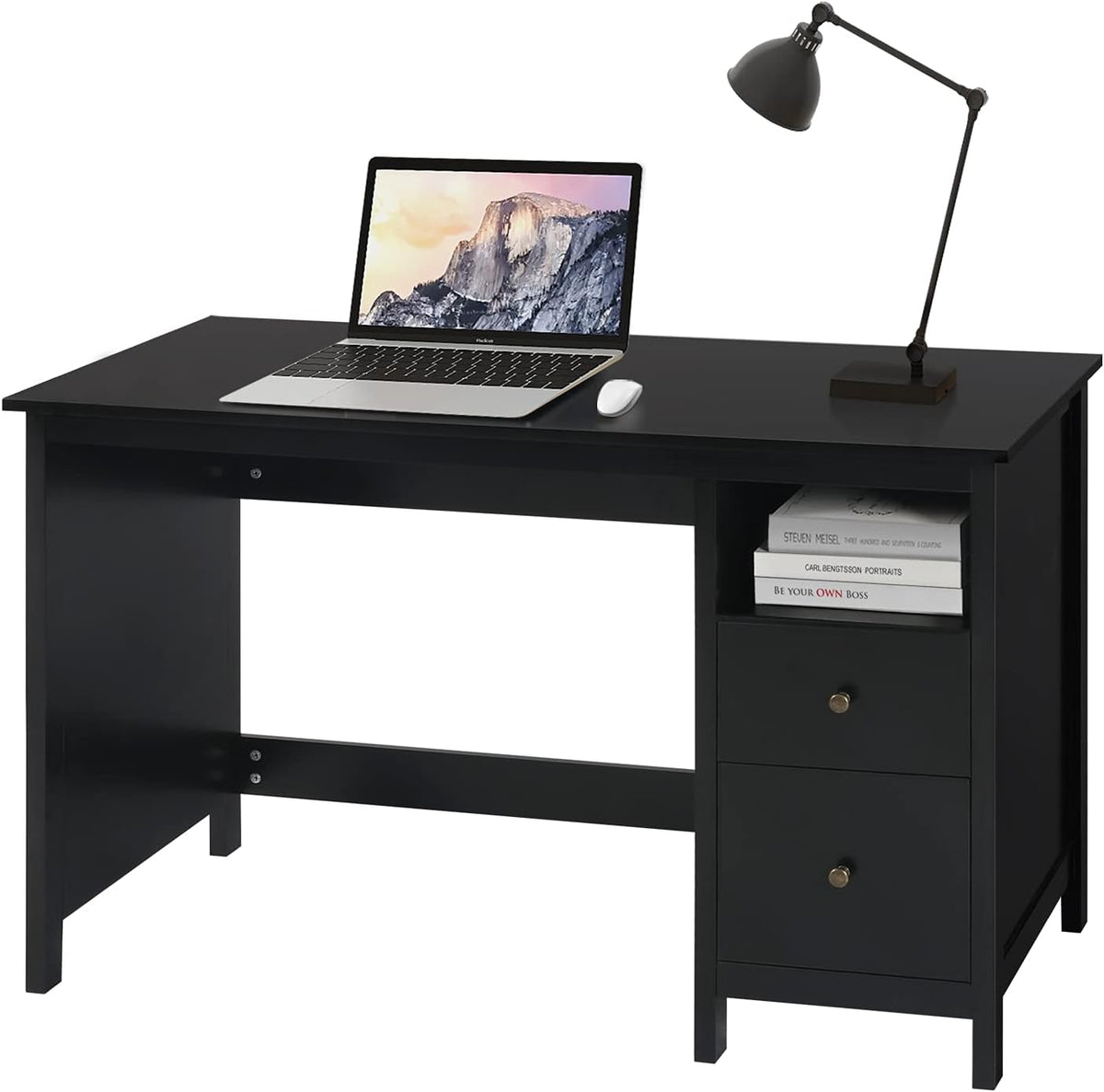 Black Wood Writing Desk with Storage Cabinet and Drawers N507