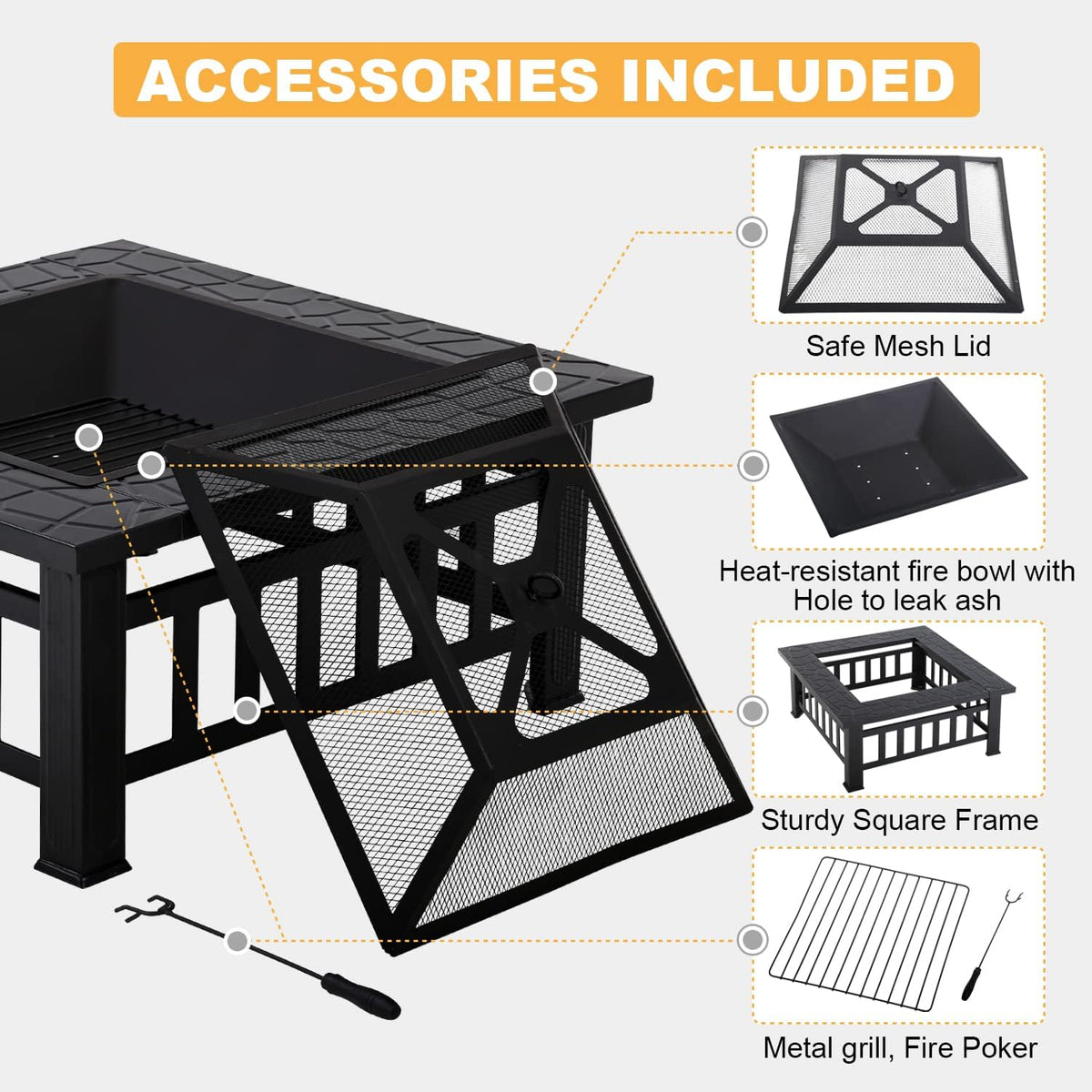 Black Square Wood Burning Fire Pit Table J446