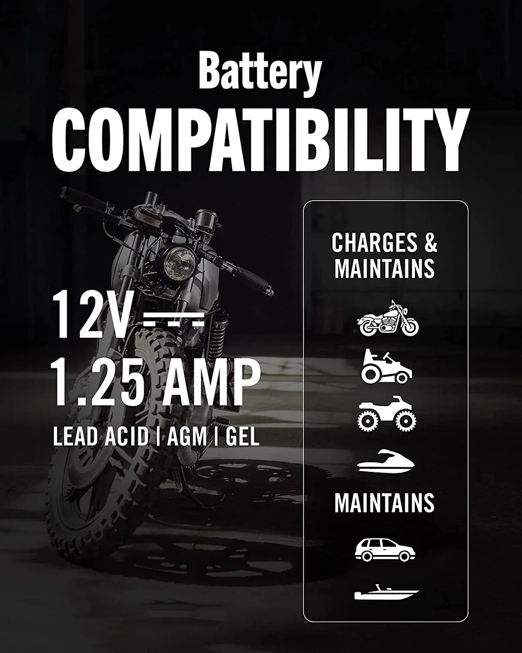 12V 1.25 AMP Smart Automatic Battery Charger and Maintainer G841