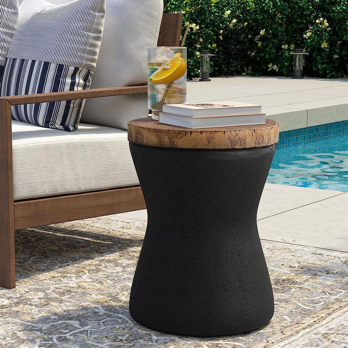 11" Hourglass Shaped Concrete Outdoor Accent Table N563924