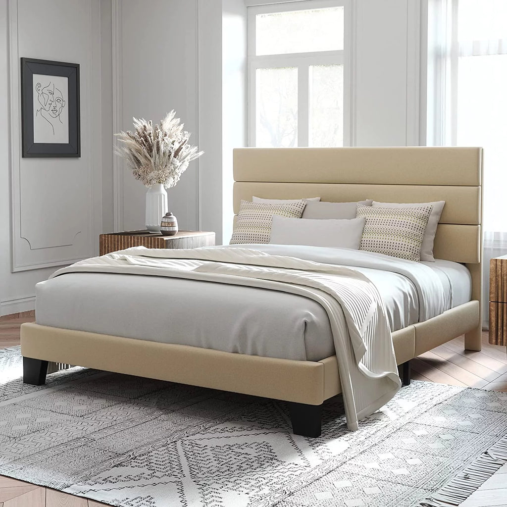 Queen Size Fabric Upholstered Platform Bed Frame Q591432