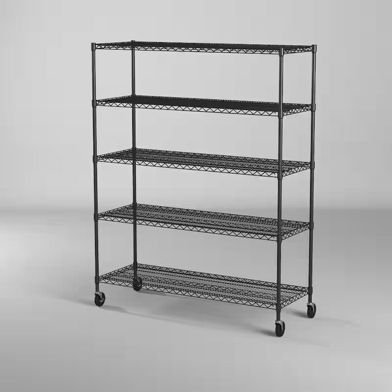 Black 5-Tier Rolling Steel Wire Shelving Unit B2064