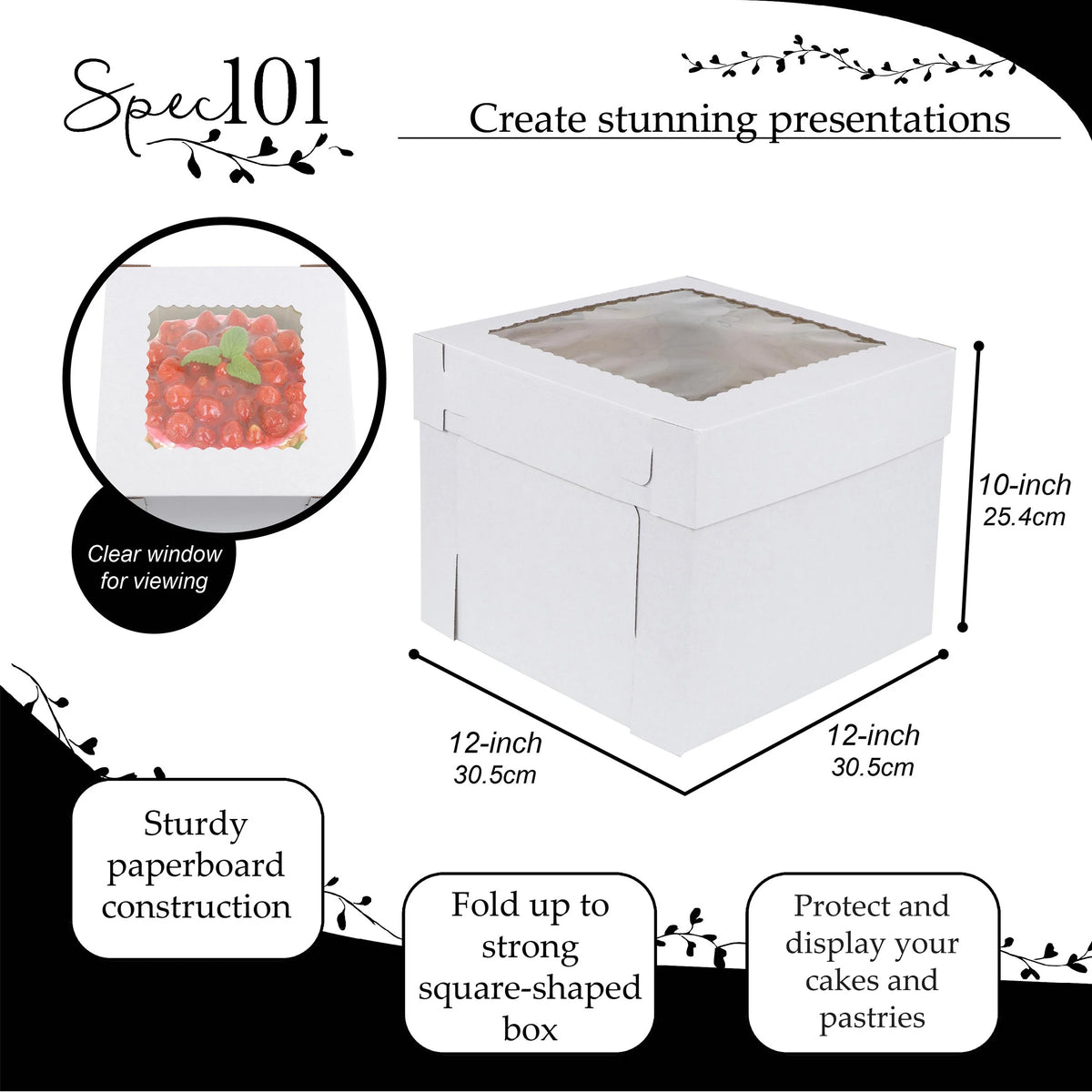 12 x 12 x 10 Inch 60pk Cake Boxes with Window H858738