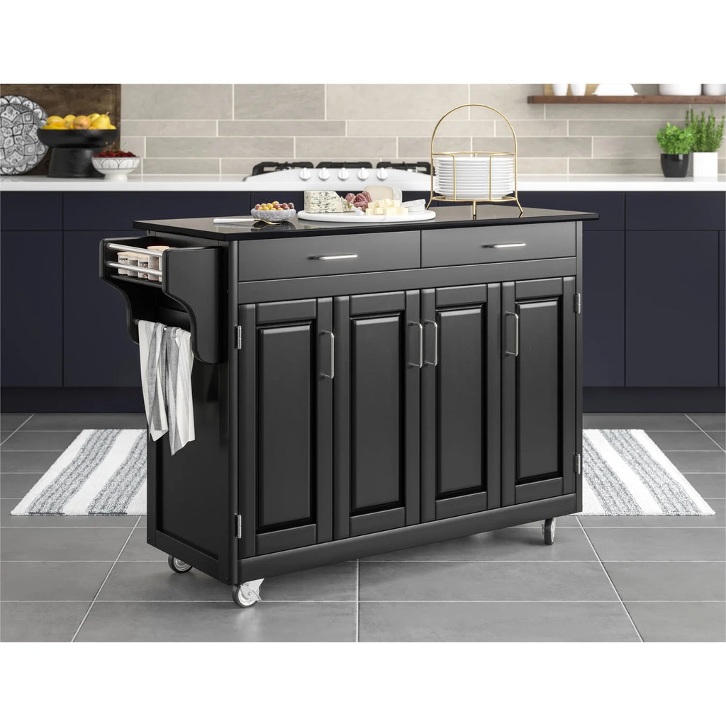 Black Wood Rolling Kitchen Cart G4225