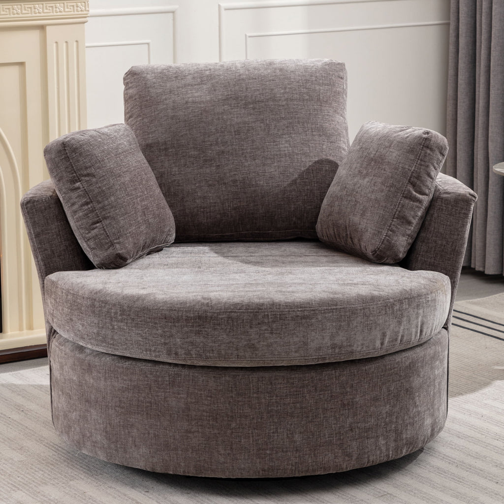 Oversized Round Swivel Accent Chair with 3 Pillows W1639