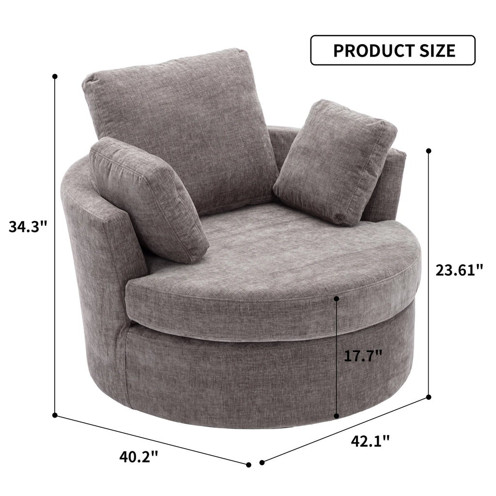 Oversized Round Swivel Accent Chair with 3 Pillows W1639