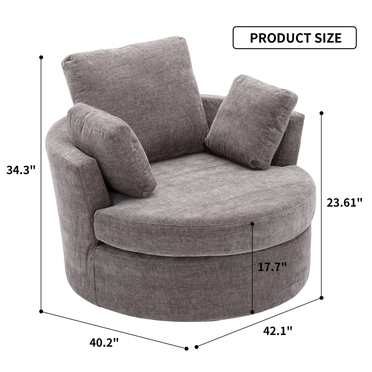 Oversized Round Swivel Accent Chair with 3 Pillows W1639
