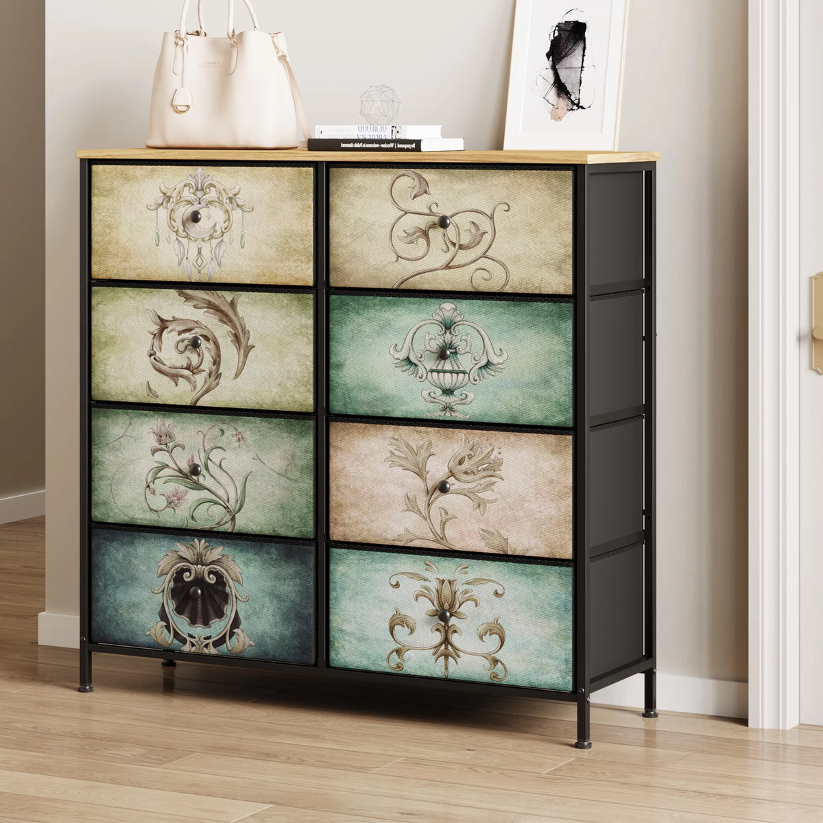 9 Drawer Dresser with Fabric Drawers O174