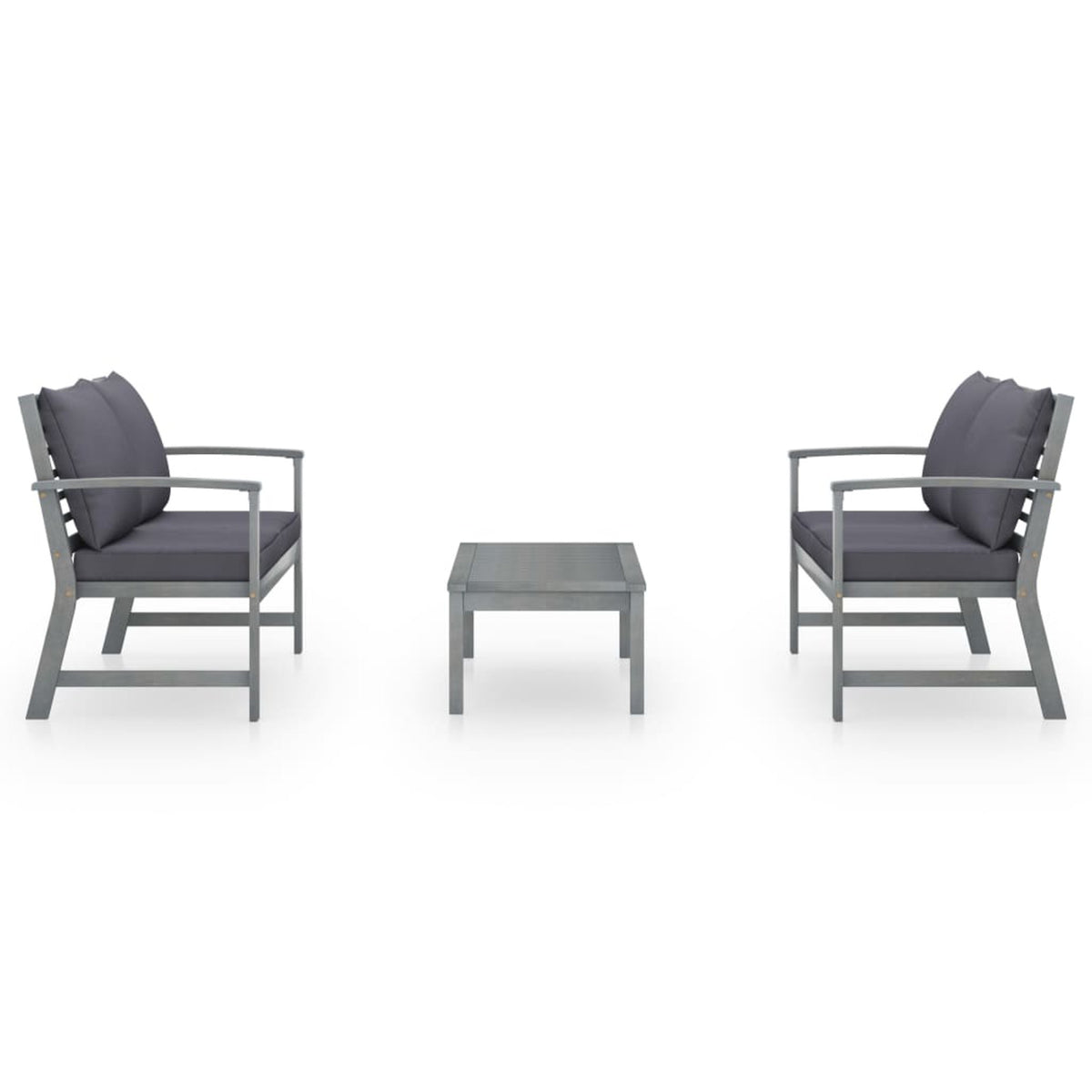 3 Piece Gray Acacia Wood Outdoor Sectional Sofa Set with Cushions D835798