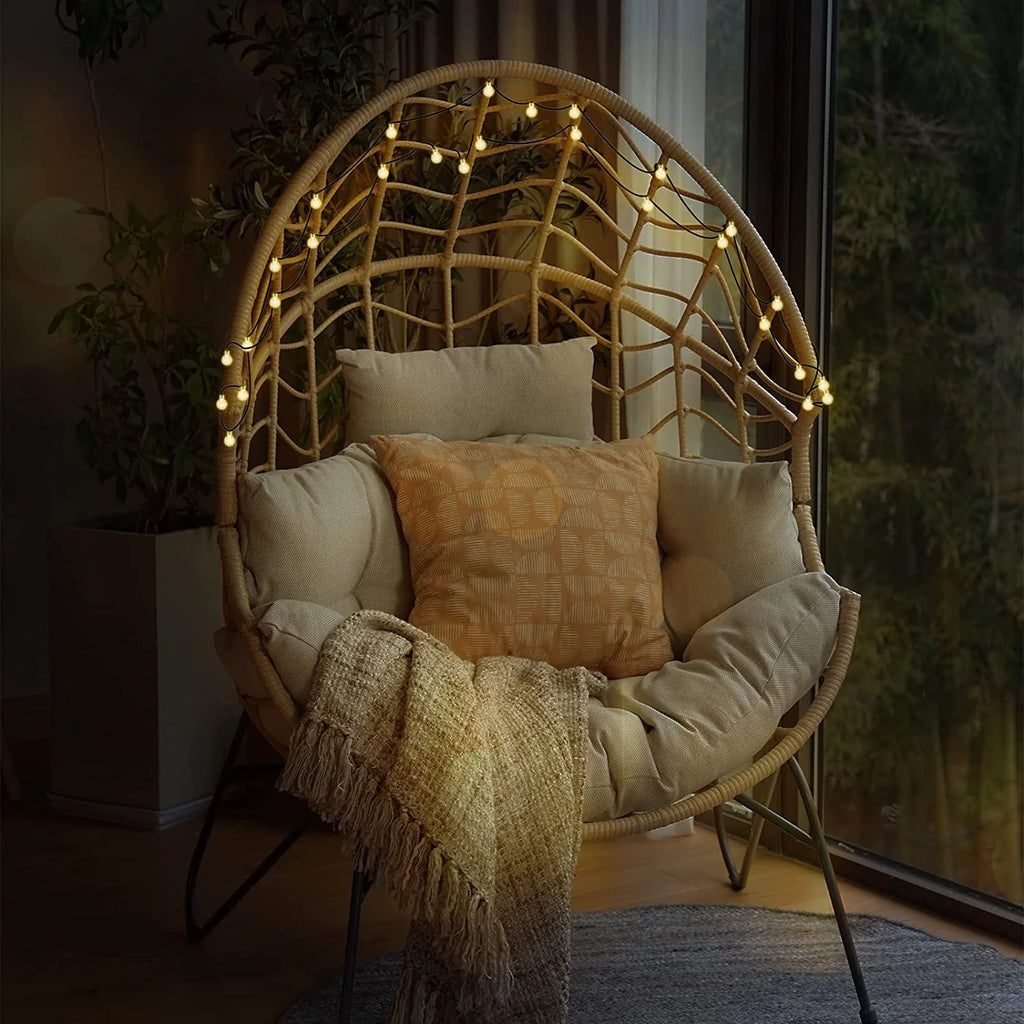 Oversized Wicker Egg Chair with Stand and Cushion T658