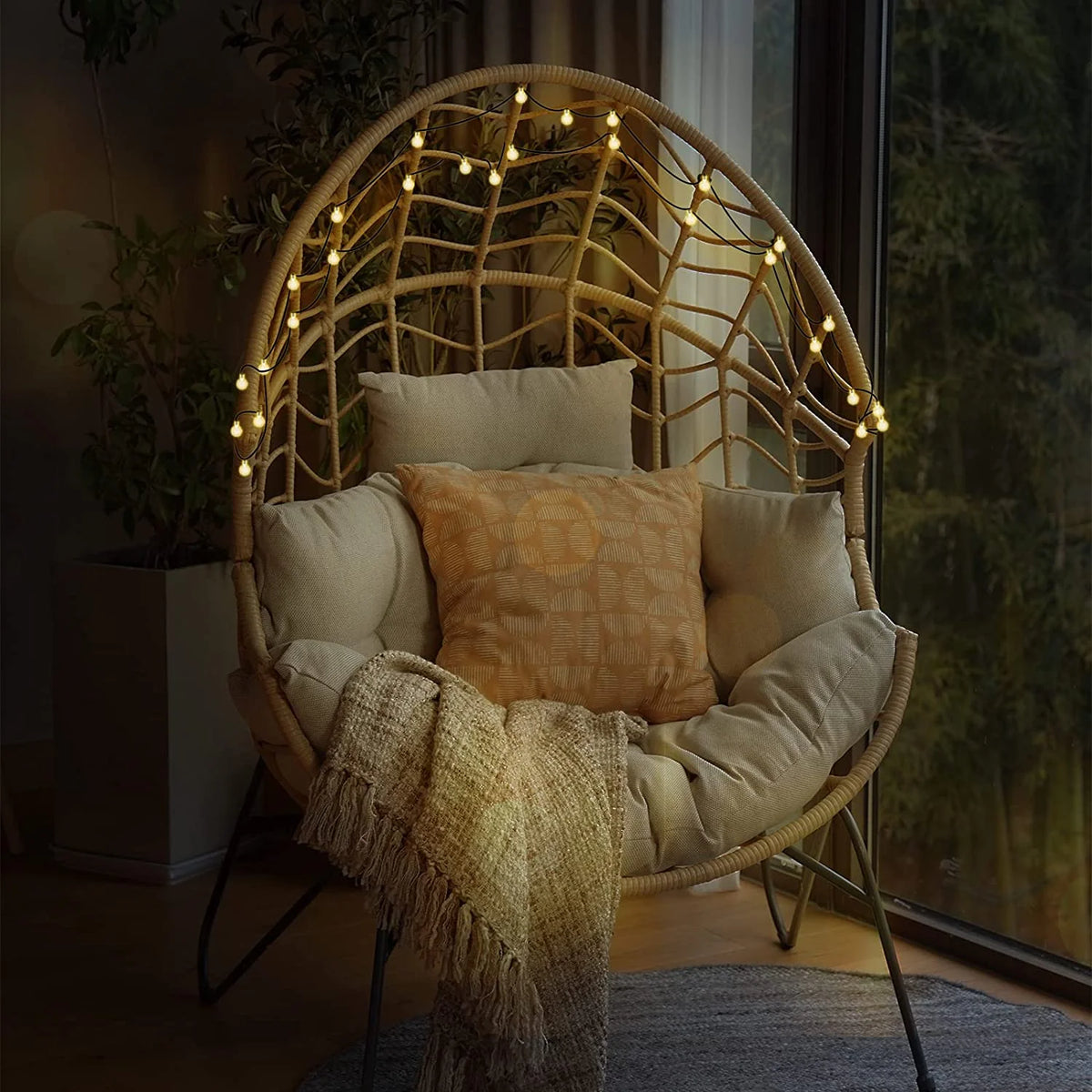 Oversized Wicker Egg Chair with Stand and Cushion T658
