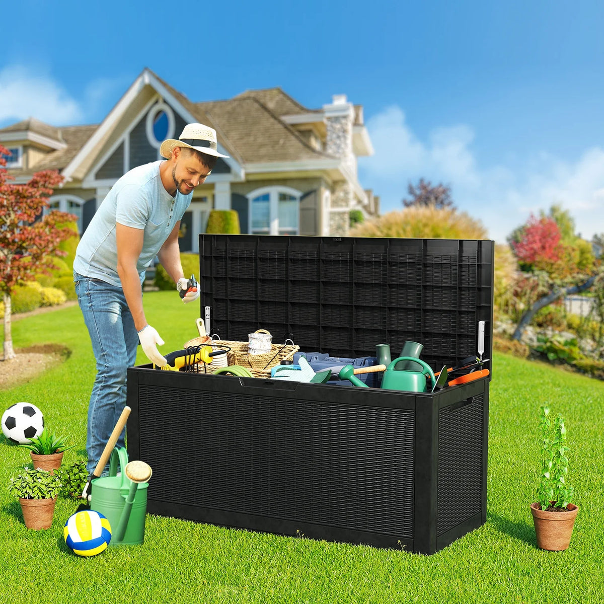 100 Gallon Rattan and Resin Outdoor Storage Box N17514