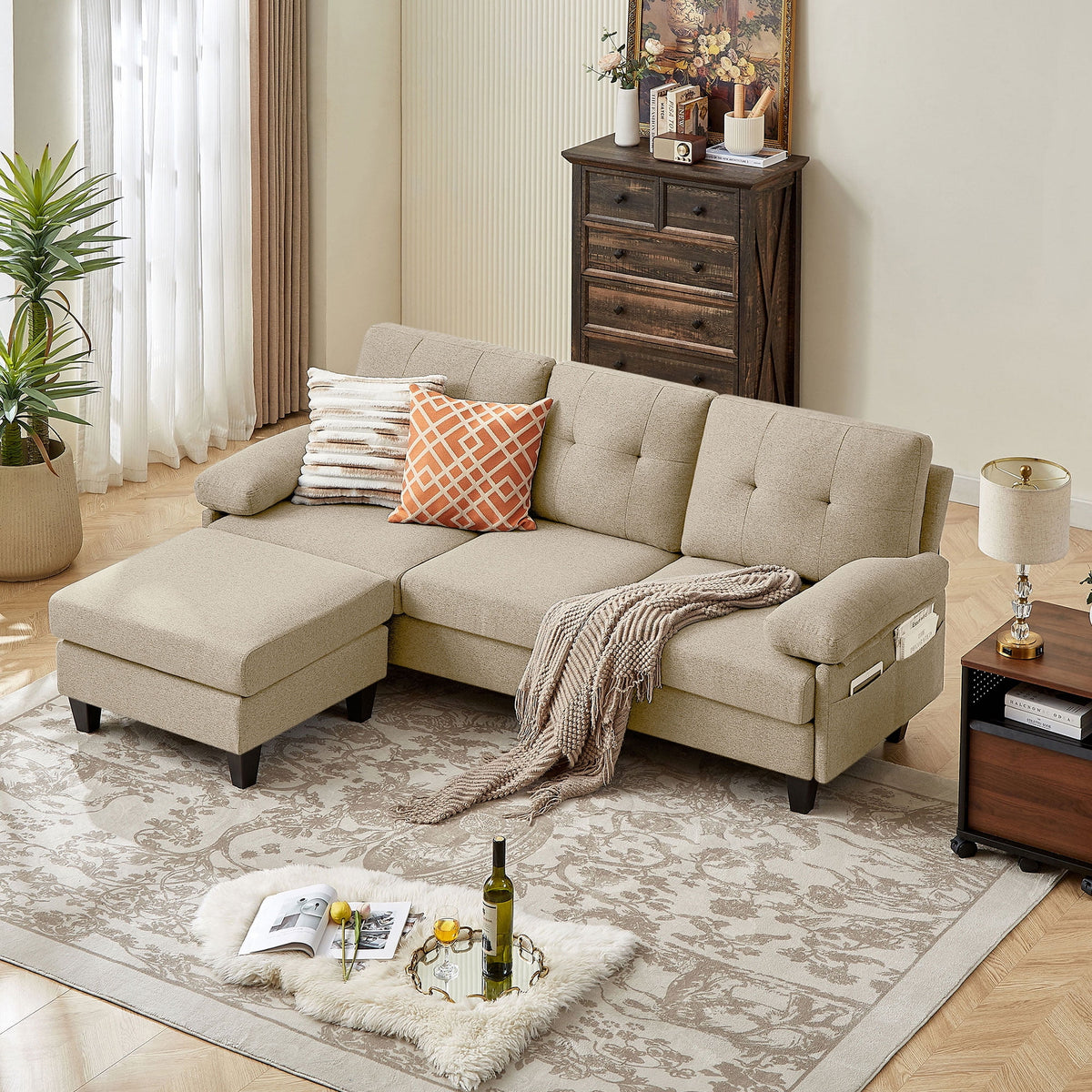 Modern Fabric L-Shaped Sectional Sofa with Chaise M90593