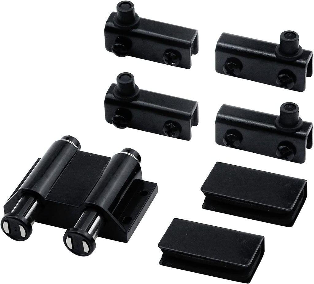 Stainless Steel Glass Door Pivot Hinge Double Head Magnetic Catch Closures ABS Black with Clamp Set for 5-6mm Glass Door X485