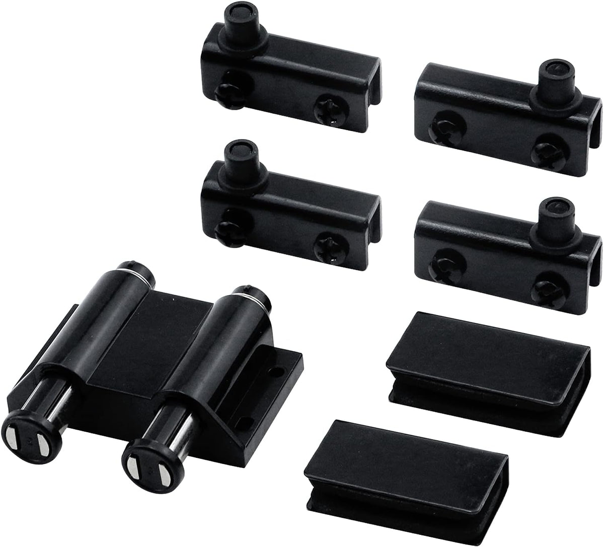 Stainless Steel Glass Door Pivot Hinge Double Head Magnetic Catch Closures ABS Black with Clamp Set for 5-6mm Glass Door X485