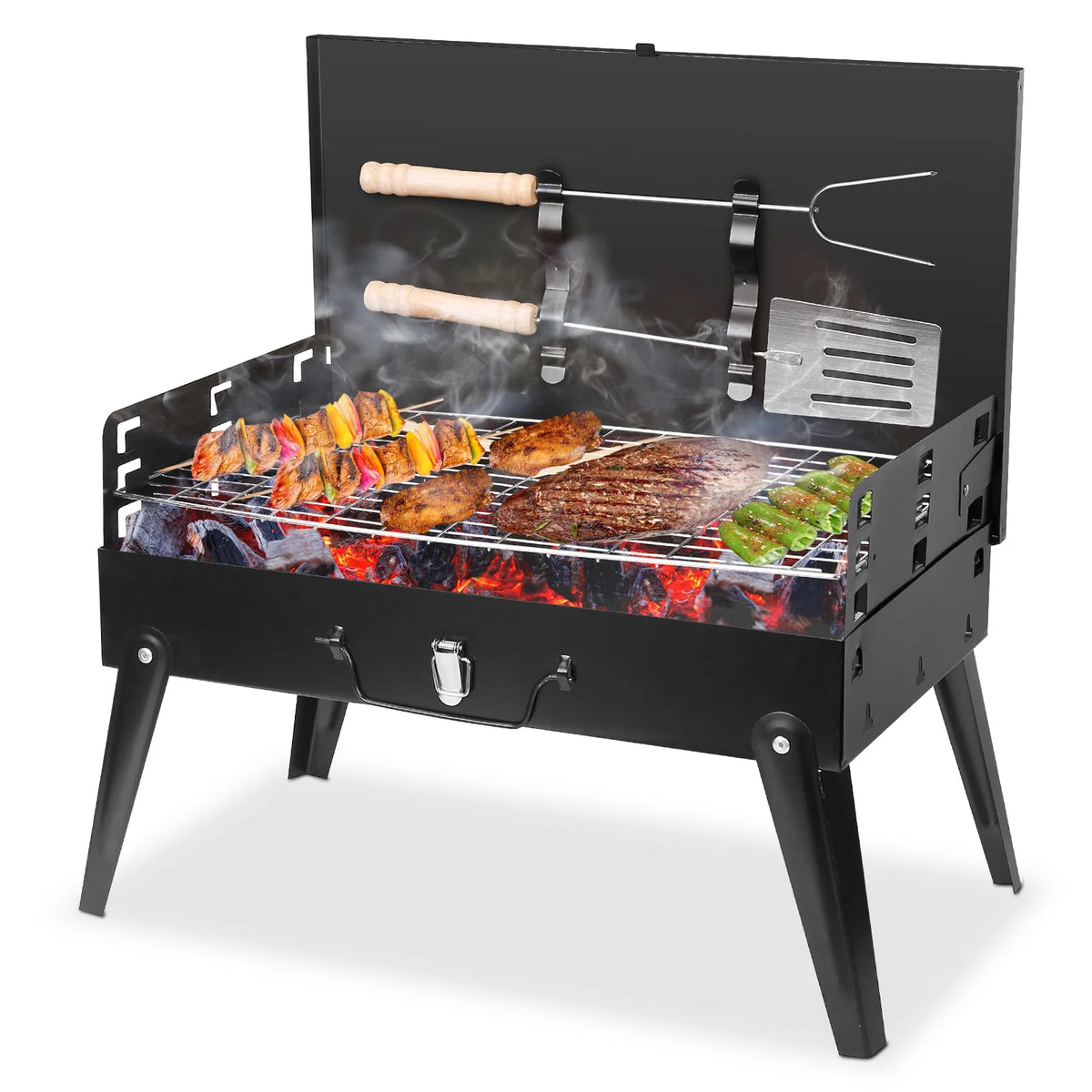 Portable Charcoal BBQ Grill with Toolbox N3637