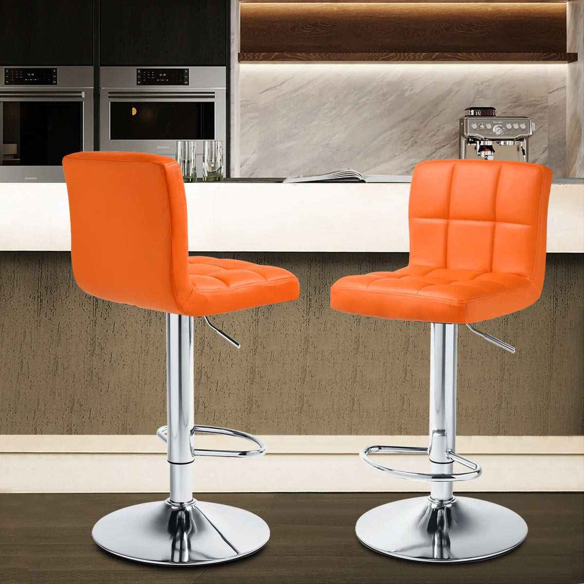 Set of 4 Adjustable Swivel Bar Stools Faux Leather, Orange J52654