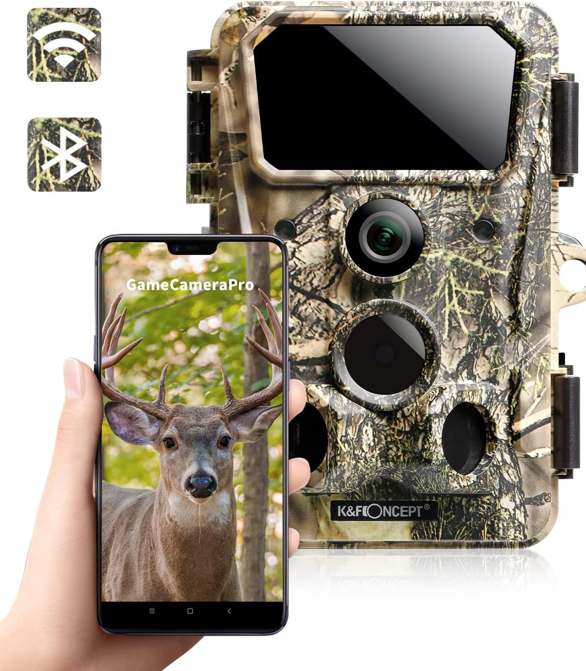 4K@30FPS WiFi Trail Camera 30MP Bluetooth Hunting Game Camera with 120° No Glow Night Vision 66ft 0.2s Motion Activated IP66 Waterproof Wildlife Camera APP Control Send Pictures to Phone W6237