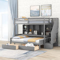 Twin Xl Over Full Bunk Bed with Storage Shelves, Drawers and Staircase, Gray J22460