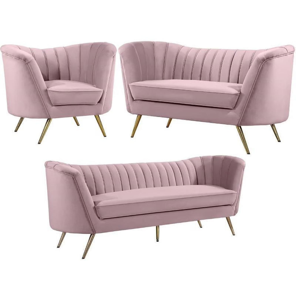 3-Piece Set with Accent Chair Loveseat and Sofa in Pink and Gold D781