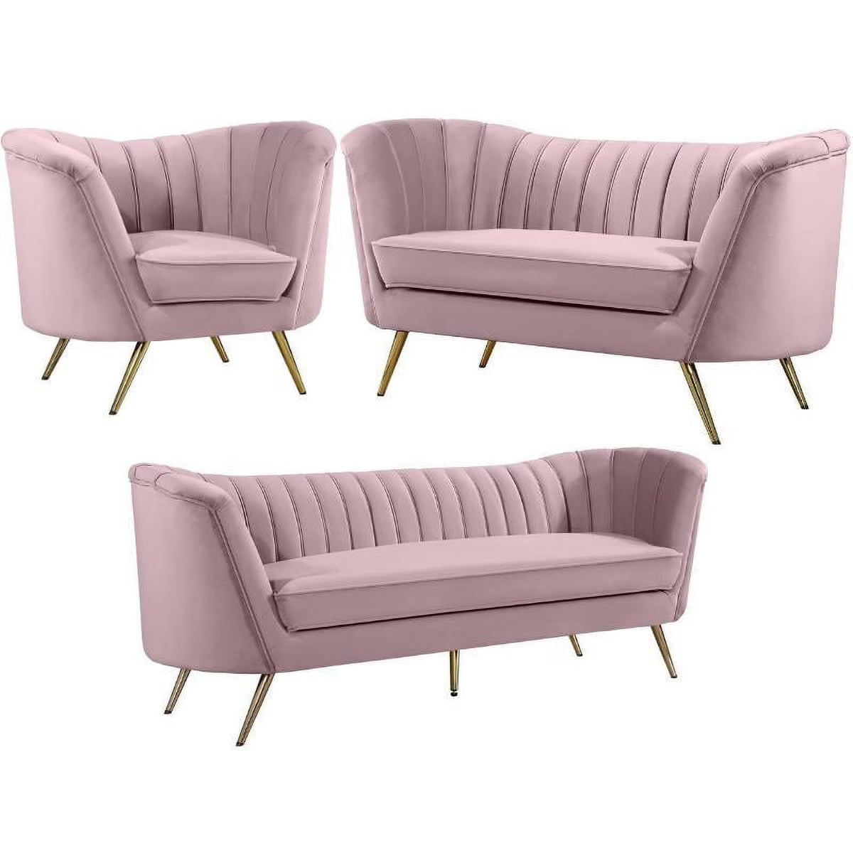 3-Piece Set with Accent Chair Loveseat and Sofa in Pink and Gold D781